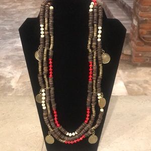 NWT Wooden Beaded 24” Necklace with Gold Coins